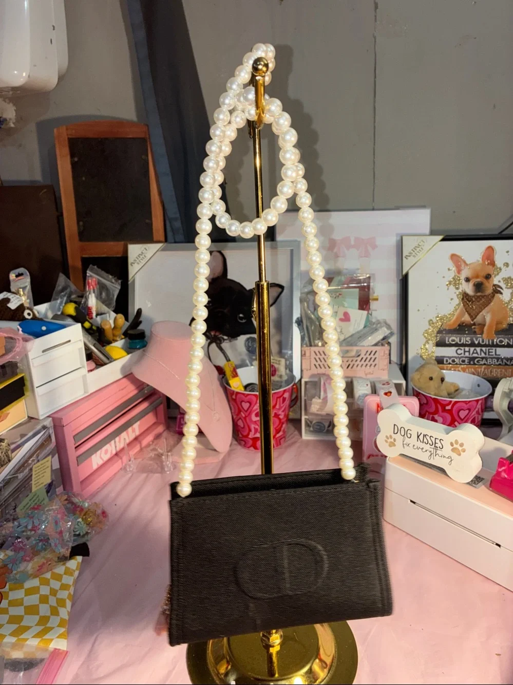 GWP!Christian Dior Beauty bag Black with added d-rings & pearl like strap!